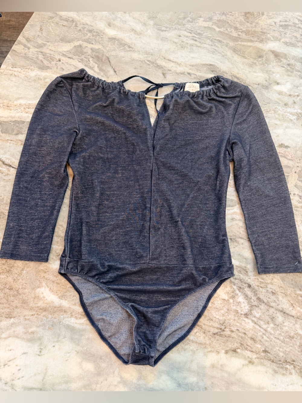 Denim Look Bodysuit Medium Blue Long Sleeve Stretch Fitted Casual Top